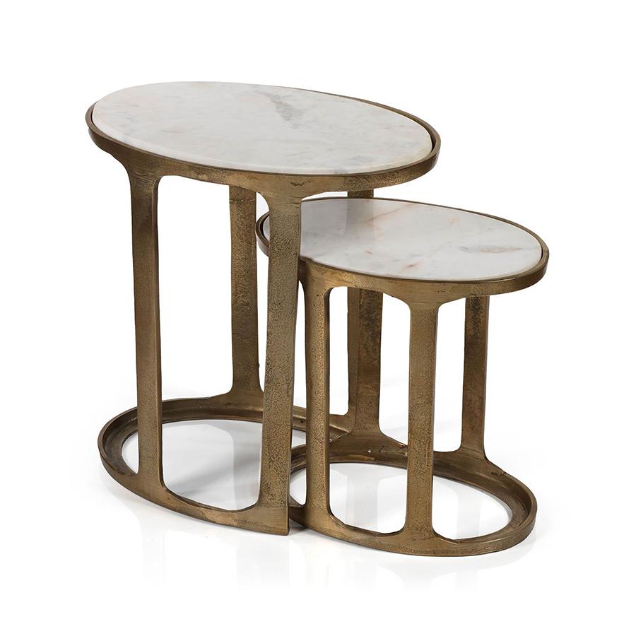 Zodax Nikki Oval Marble and Raw Aluminum Nesting Tables, Set of 2