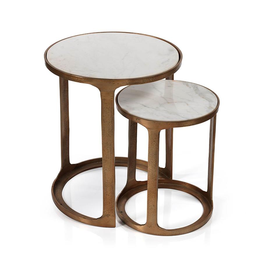 Zodax Nikki Round Marble and Raw Aluminum Nesting Tables, Set of 2