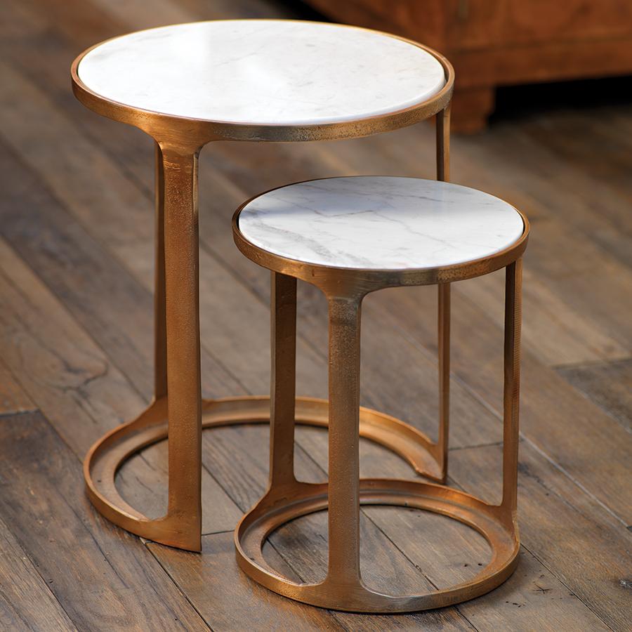 Zodax Nikki Round Marble and Raw Aluminum Nesting Tables, Set of 2