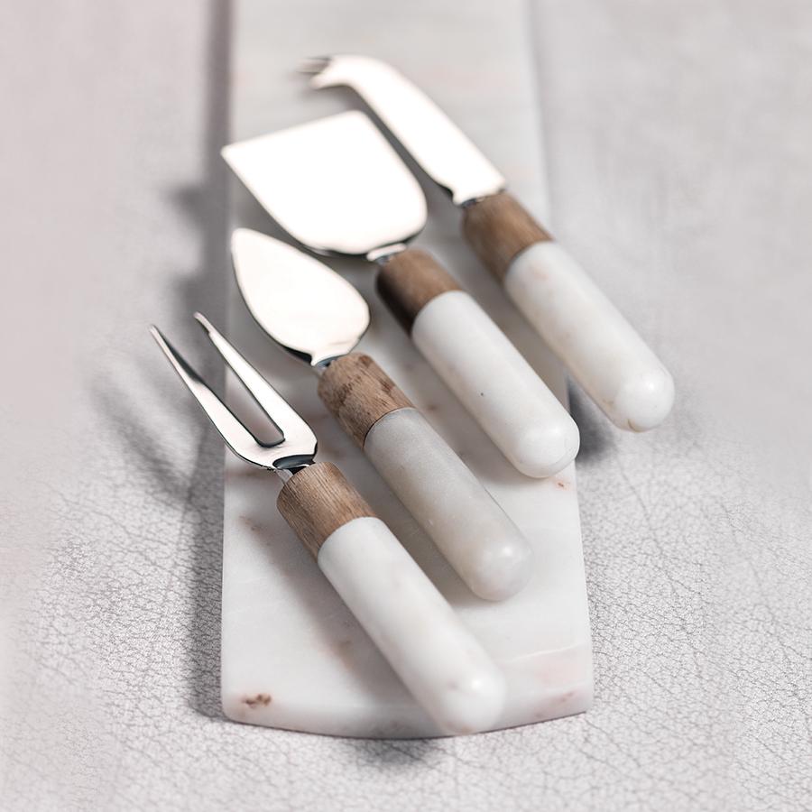 Zodax Marble and Wood Cheese Tools,  Set of 4