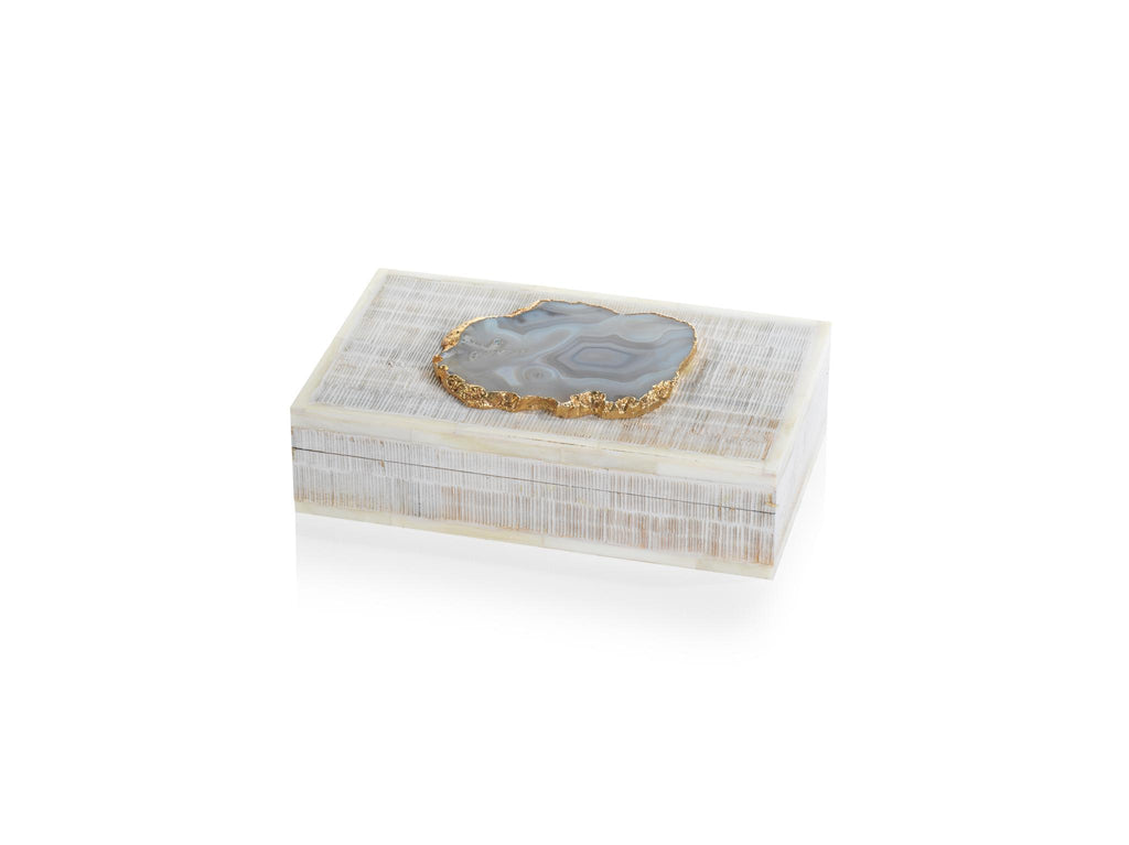 Zodax Chiseled Mango Wood & Bone Decorative Box with Agate Stone