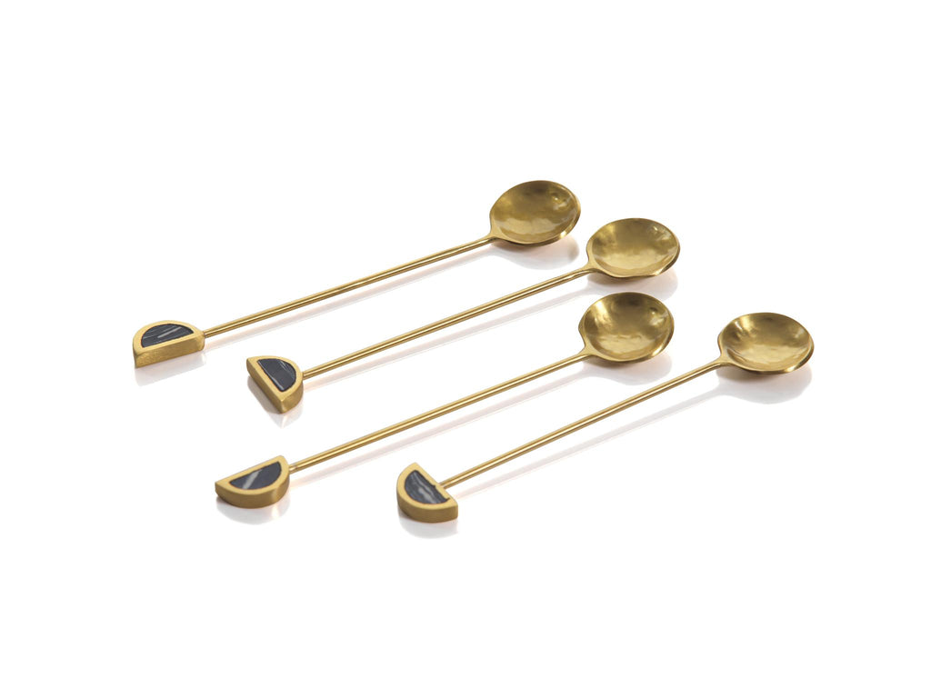 Zodax Gold & Black 4-Piece Set Aku Small Tea Spoons