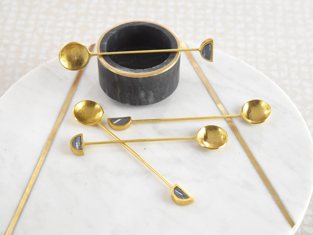 Zodax Gold & Black 4-Piece Set Aku Small Tea Spoons