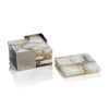 Zodax Taupe, White Corfu 4-Piece Set Agate Coasters On Metal Tray