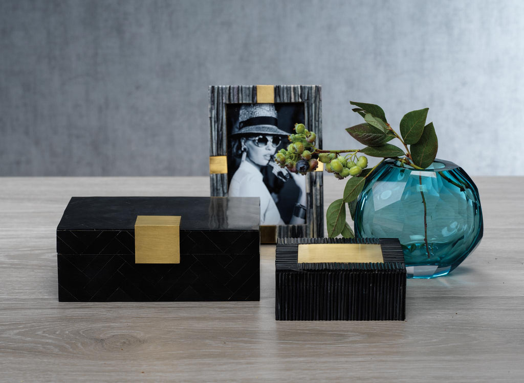 Zodax Black Resin Inlaid & Brass Decorative Box