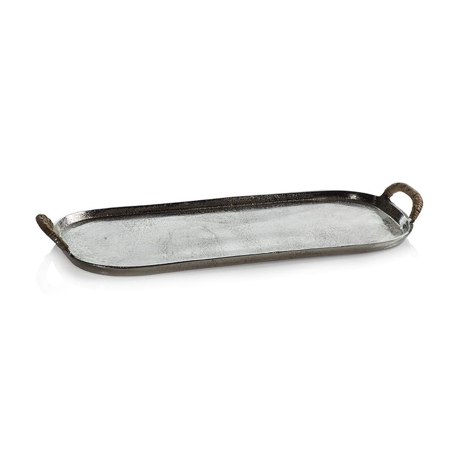 Zodax 19.5" Praslin Raw Aluminum Tray with Cane Wrapped Handles