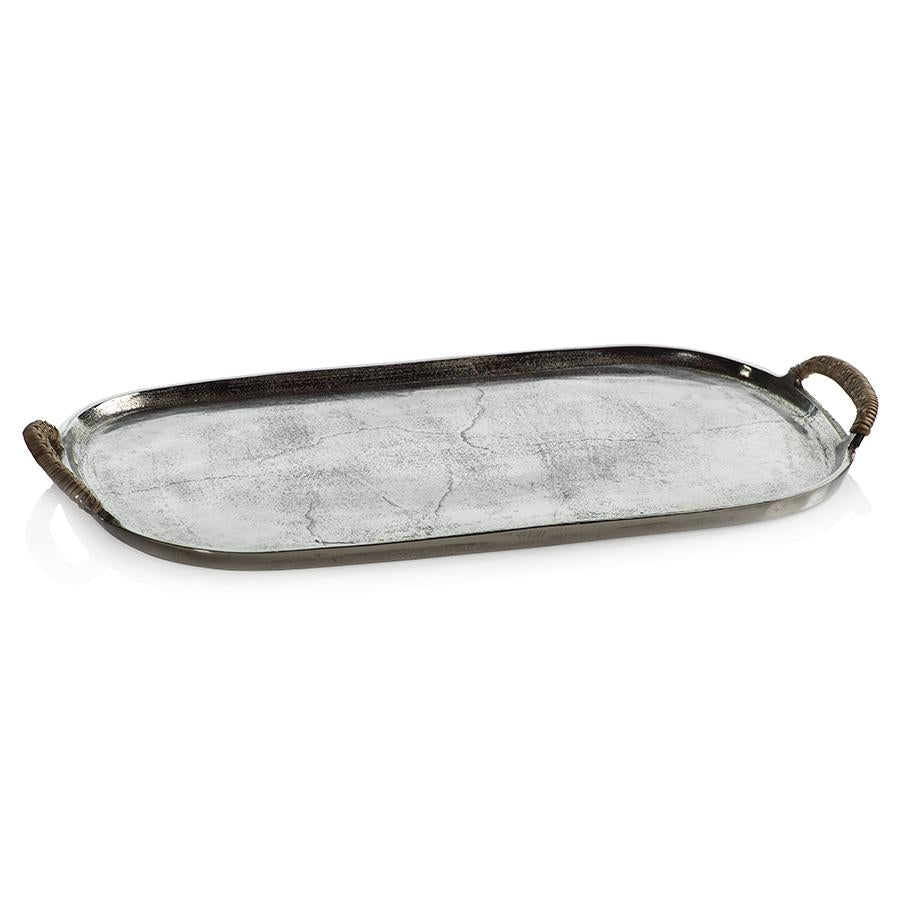 Zodax 21" Praslin Raw Aluminum Tray with Cane Wrapped Handles