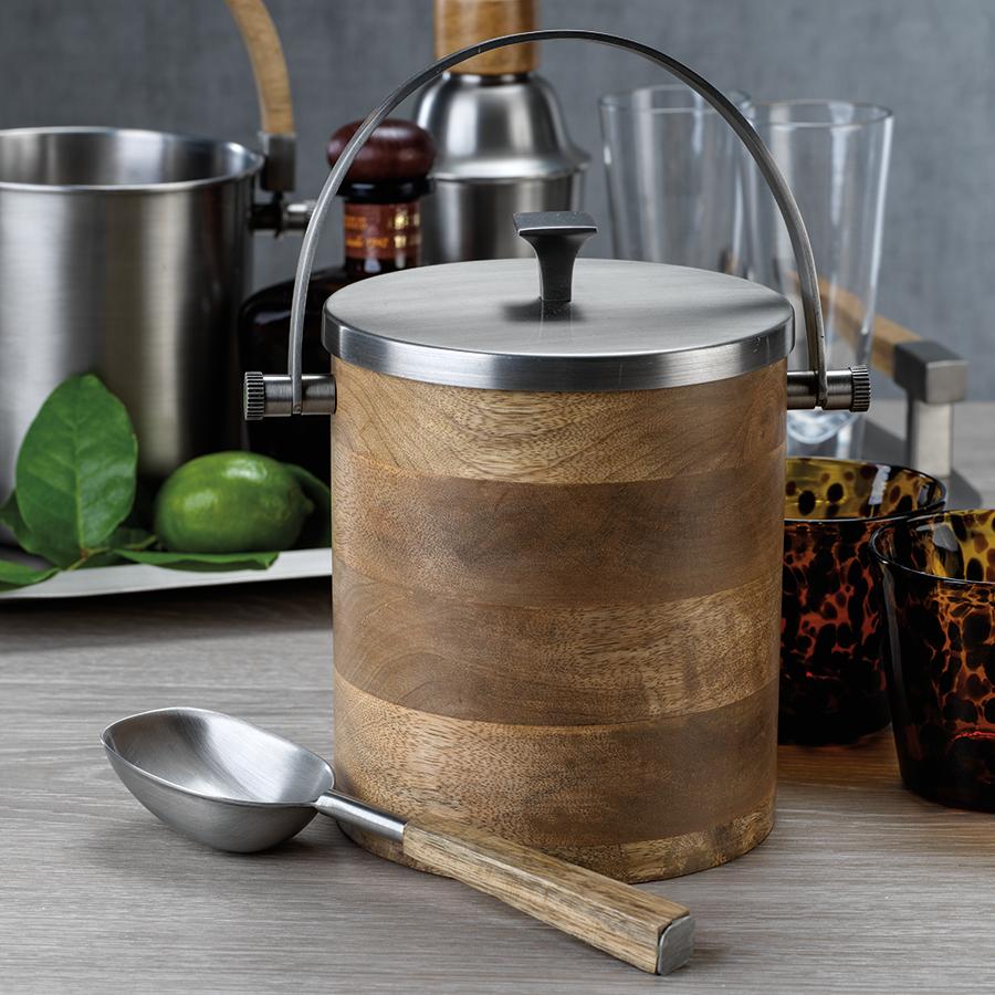 Zodax Porto Veli Wood Ice Bucket with Metal Lid