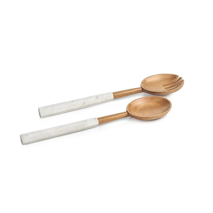 Zodax Kamran Wooden Salad Server Set with Marble Handles