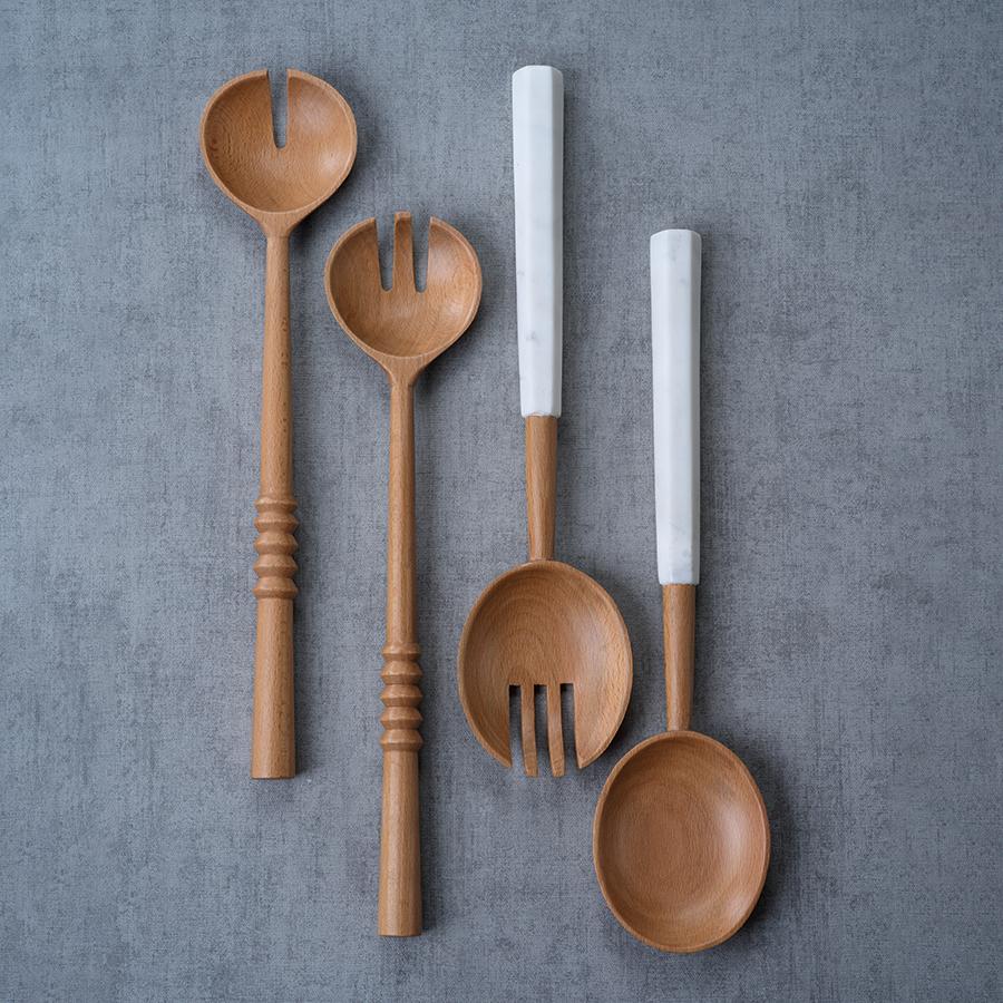 Zodax Kamran Wooden Salad Server Set with Marble Handles