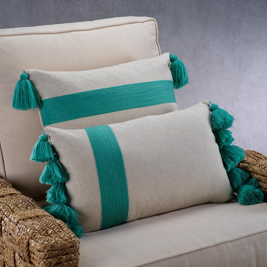 Zodax Turquoise Positano Embroidered Throw Pillow with Tassels, 12" x 20"