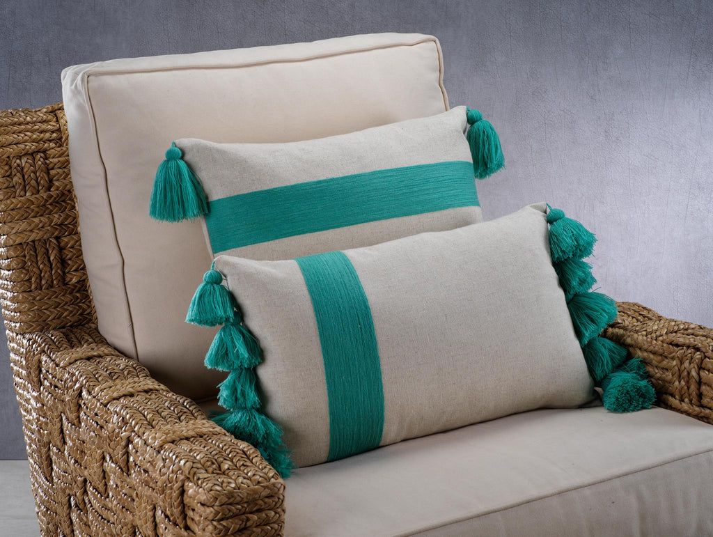 Zodax Turquoise Positano Embroidered Throw Pillow with Tassels, 18" x 18"