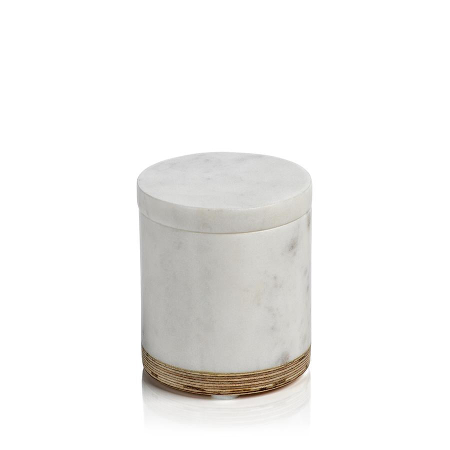 Zodax Verdi Marble & Balsa Wood Jar with Removable Lid