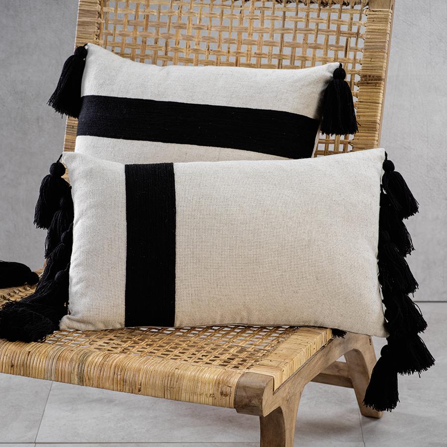 Zodax Black Positano Embroidered Throw Pillow with Tassels, 12" x 20"