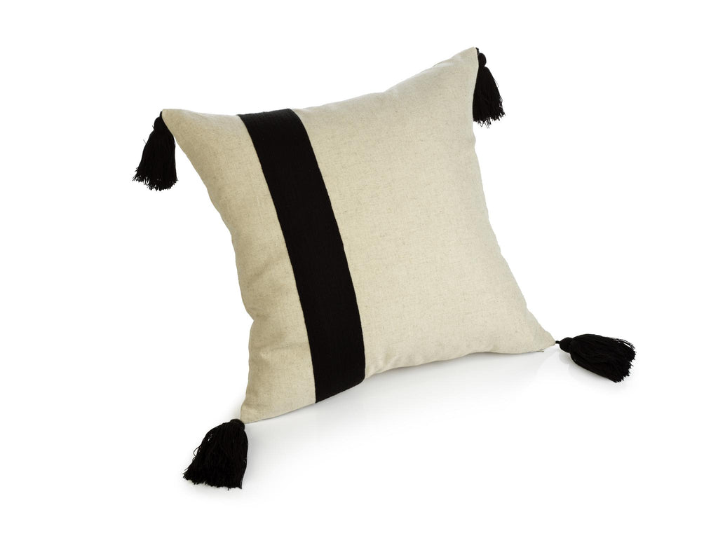 Zodax Black Positano Embroidered Throw Pillow with Tassels, 18" x 18"