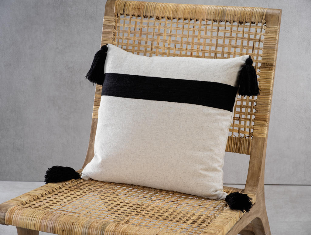 Zodax Black Positano Embroidered Throw Pillow with Tassels, 18" x 18"