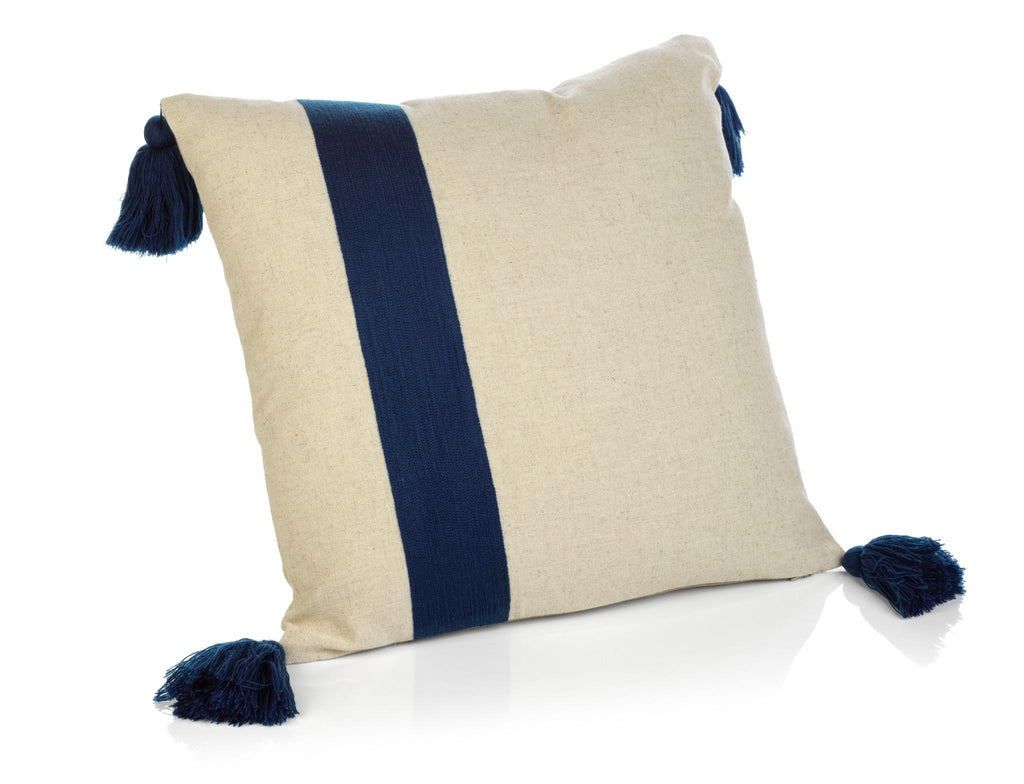 Zodax Dark Blue Positano Embroidered Throw Pillow with Tassels, 18" x 18"