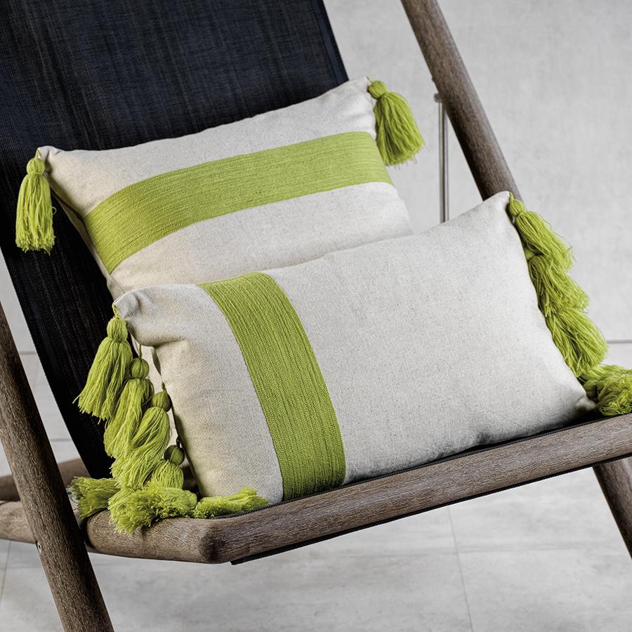 Zodax Green Positano Embroidered Throw Pillow with Tassels, 12" x 20"