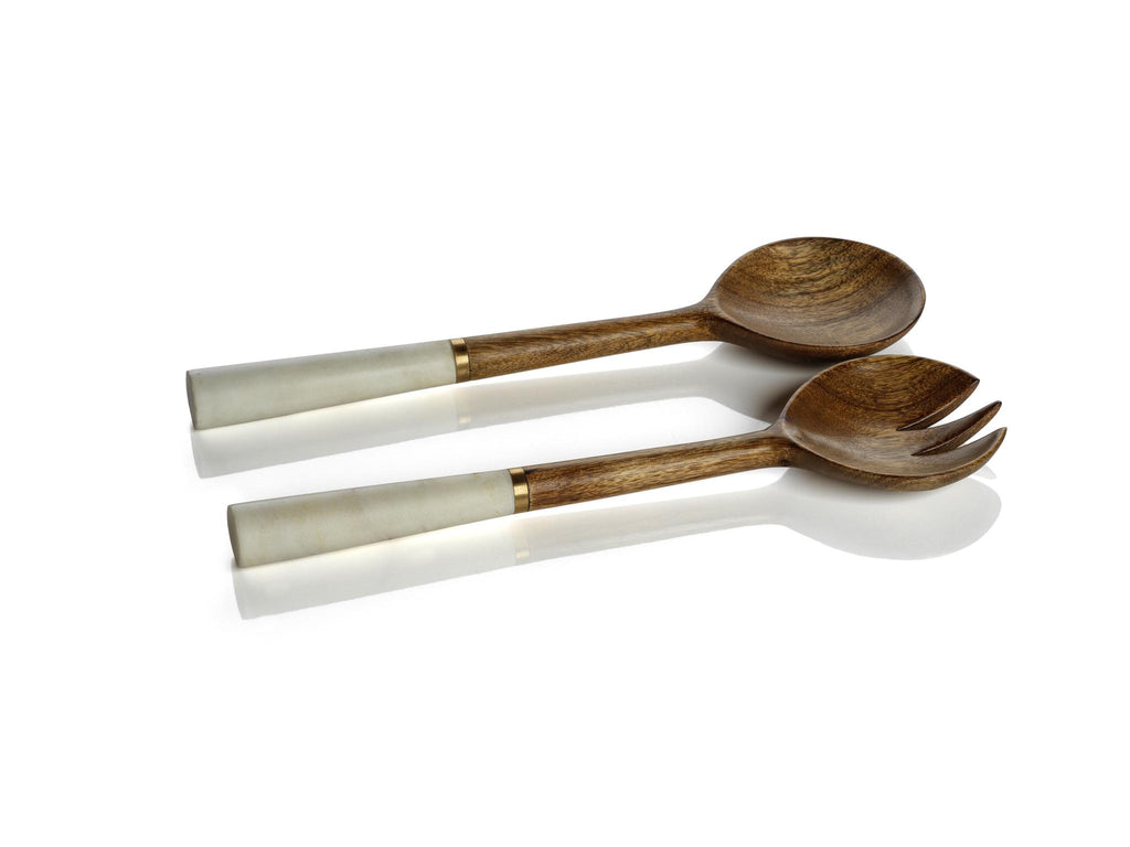 Zodax Legacy Mango Wood and Marble Salad Sever Set