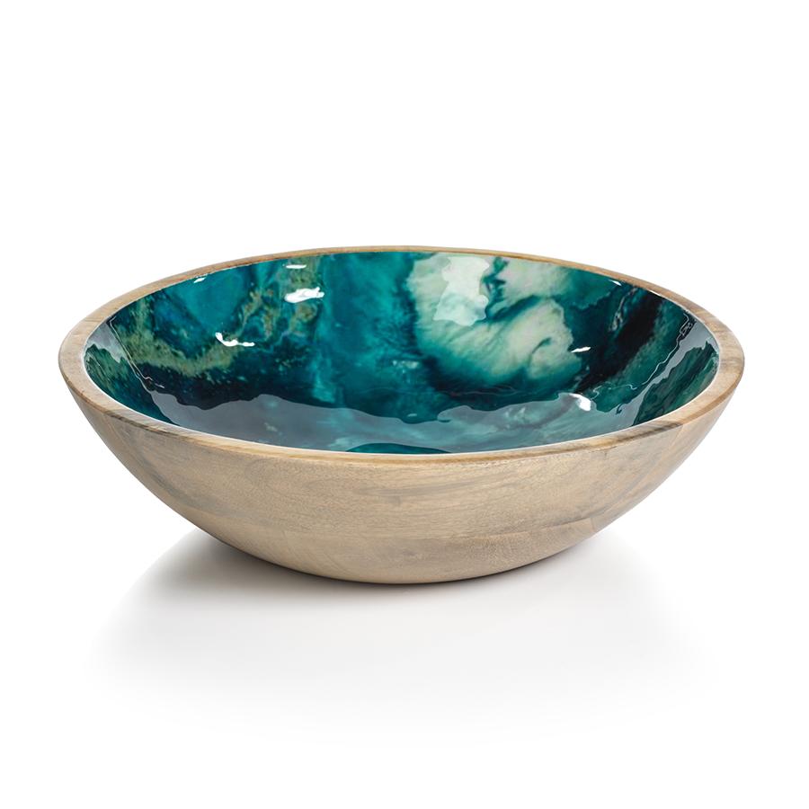 Zodax Pemba Mango Wood Bowl, Splash Blue