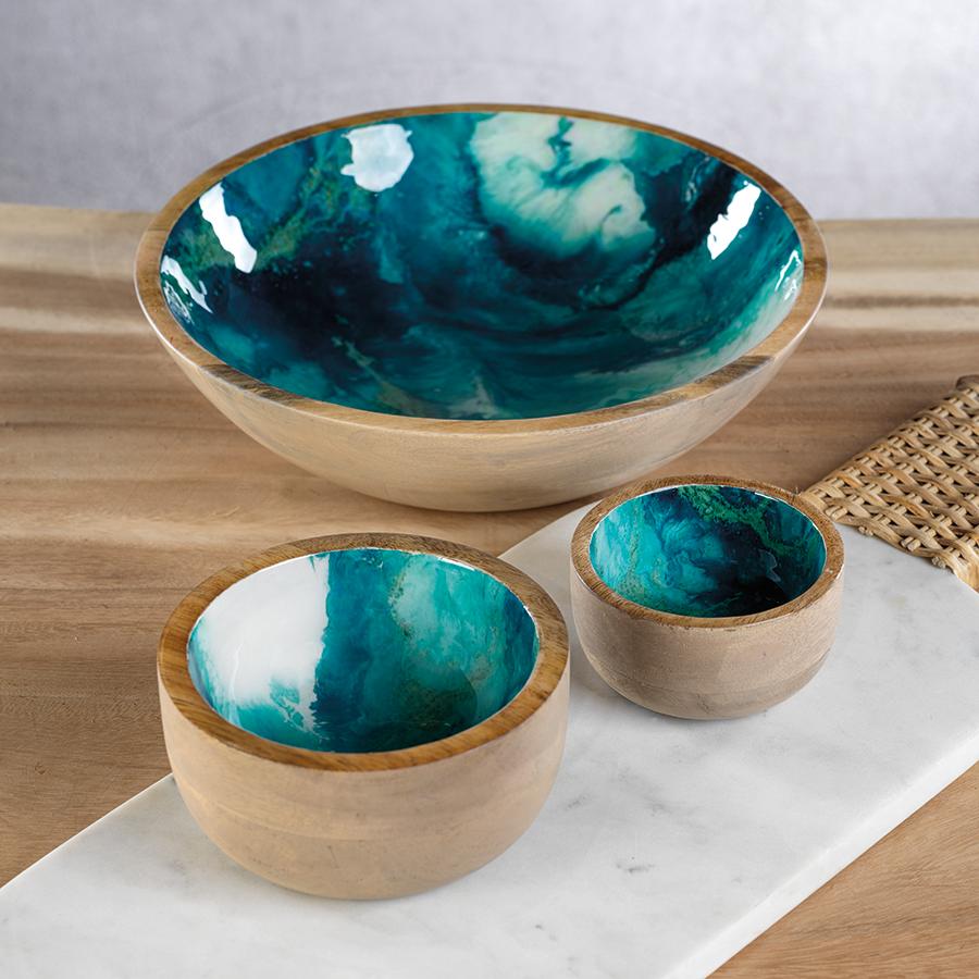 Zodax Pemba Mango Wood Bowl, Splash Blue