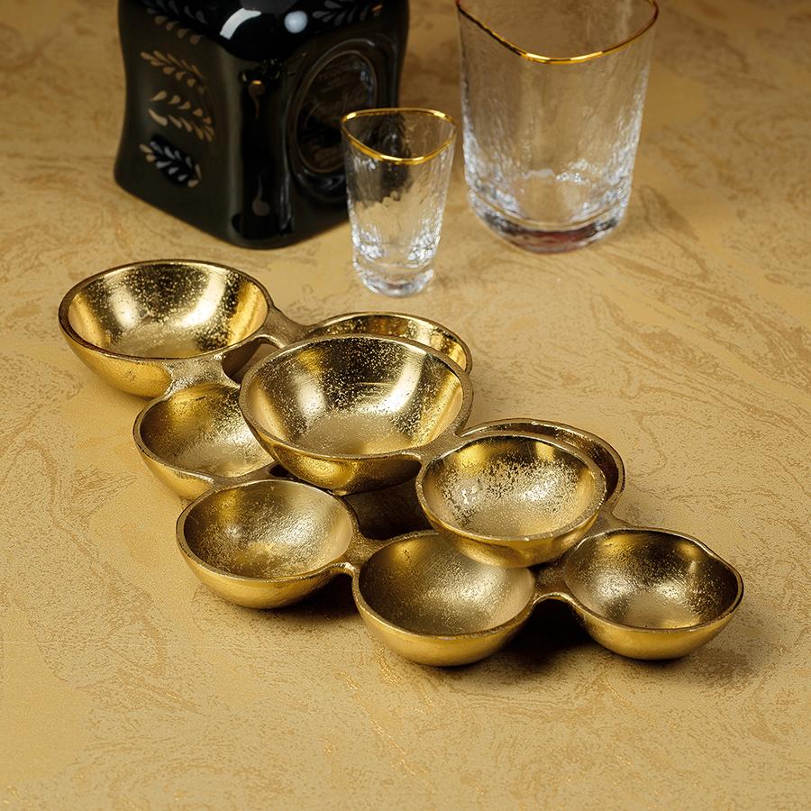 Zodax Ohanna 13" Long Cluster of 9 Serving Bowls- Dark Gold