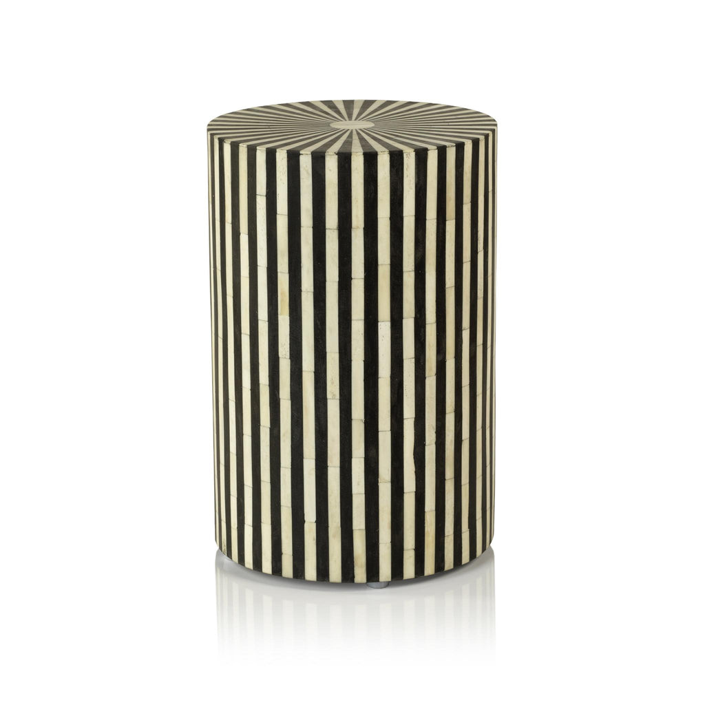 Zodax Malmo 17.75" Tall Round Striped Bone Inlay Stool