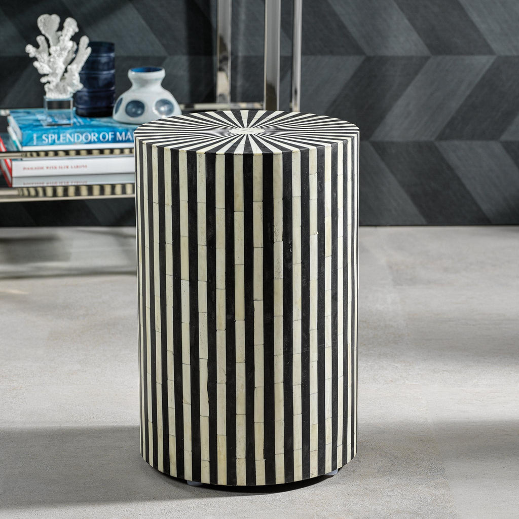 Zodax Malmo 17.75" Tall Round Striped Bone Inlay Stool