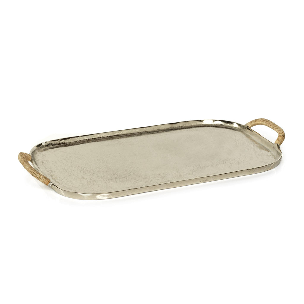 Zodax Halmstad Aluminum Tray with Rattan Wrapped Handles