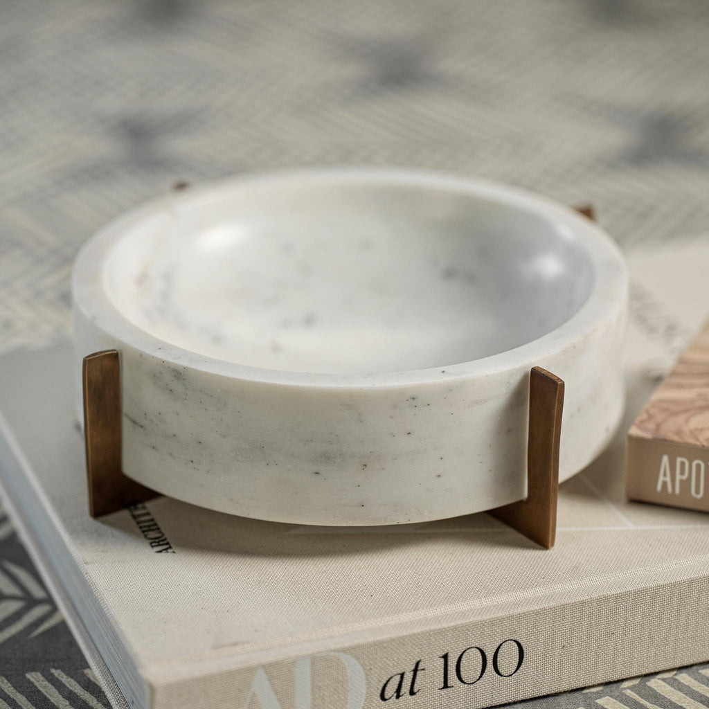 Zodax White Catania Marble Bowl on Metal Base