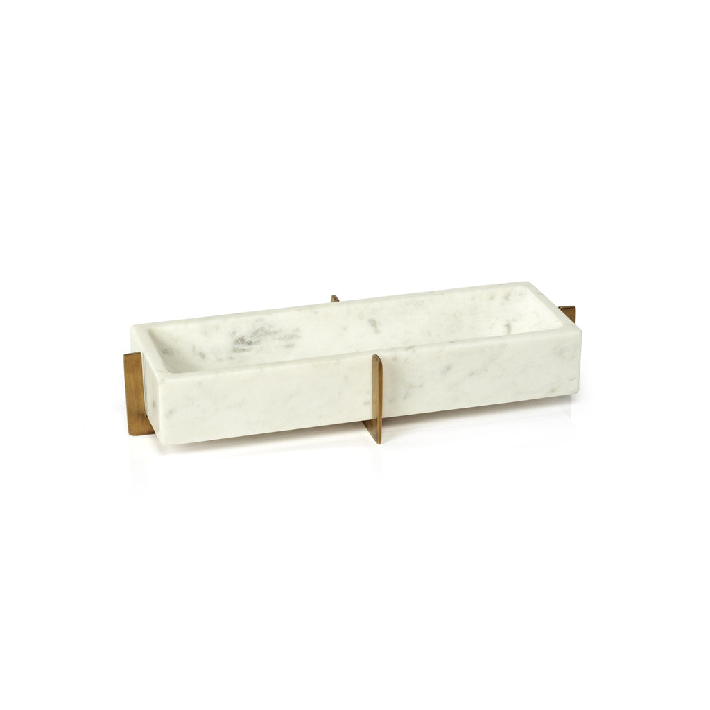 Zodax White Catania Marble Tray on Metal Base