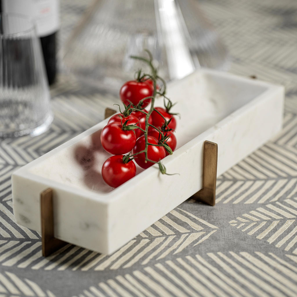 Zodax White Catania Marble Tray on Metal Base