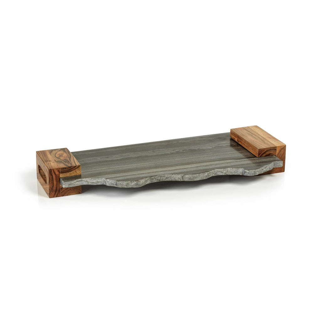 Zodax Catania Gray Marble Tray with Wood Handles