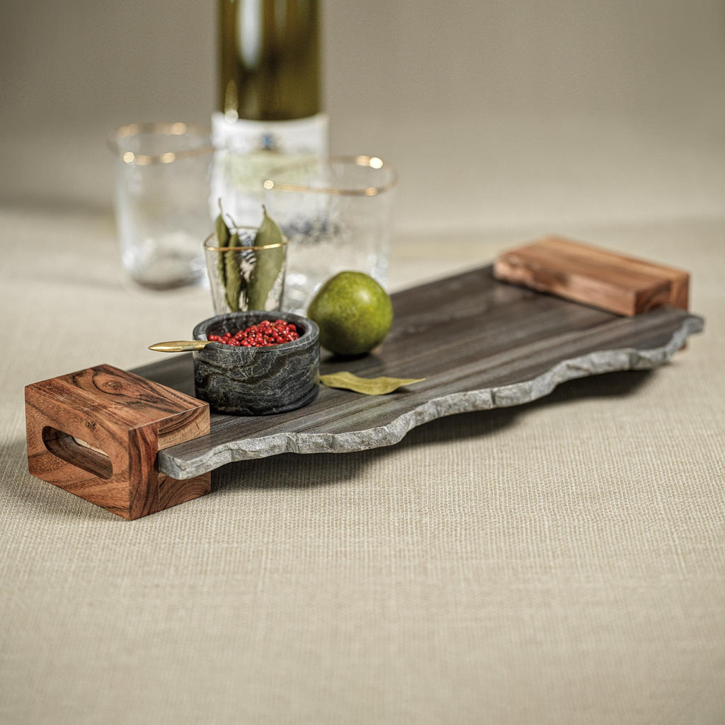 Zodax Catania Gray Marble Tray with Wood Handles