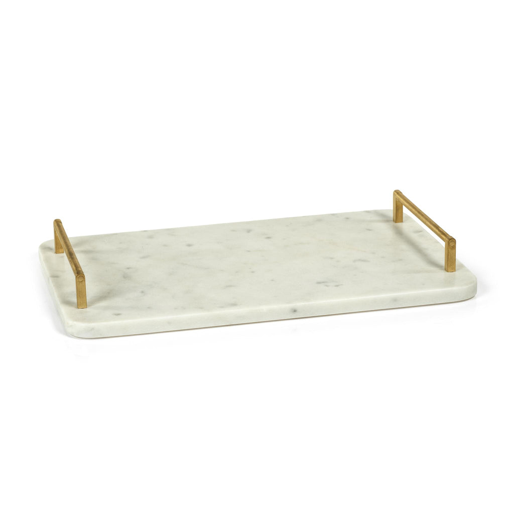 Zodax Kavala 14.75" Long Marble Tray with Gold Metal Handles