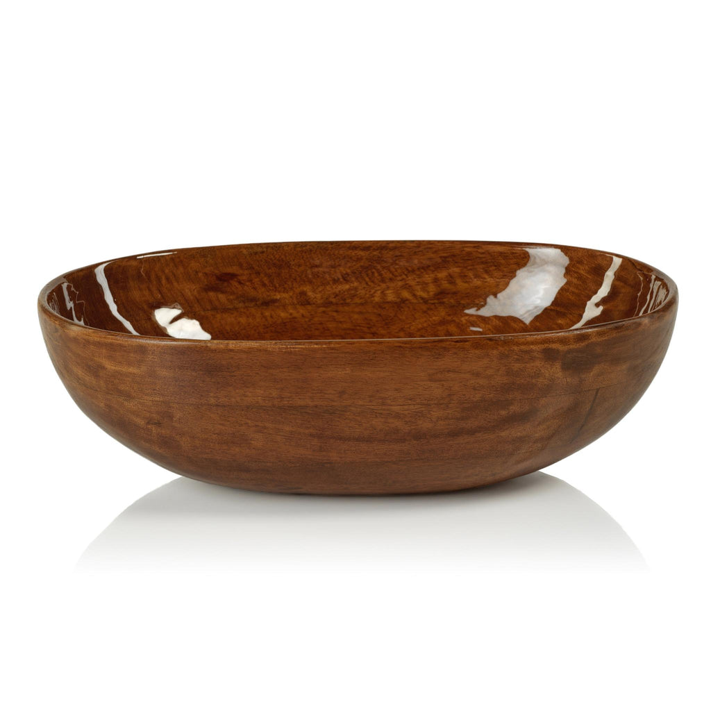 Zodax 15" x 9" x 4.5" Prato Oval Mango Wood Bowl in Walnut Enamel