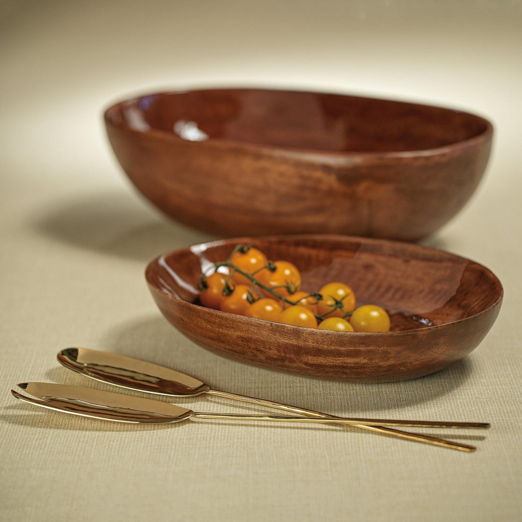 Zodax 15" x 9" x 4.5" Prato Oval Mango Wood Bowl in Walnut Enamel