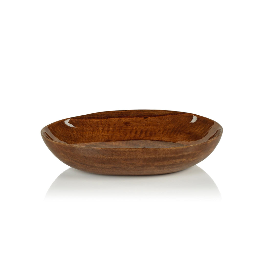 Zodax 7" x 8" x 2" Prato Oval Mango Wood Bowl in Walnut Enamel