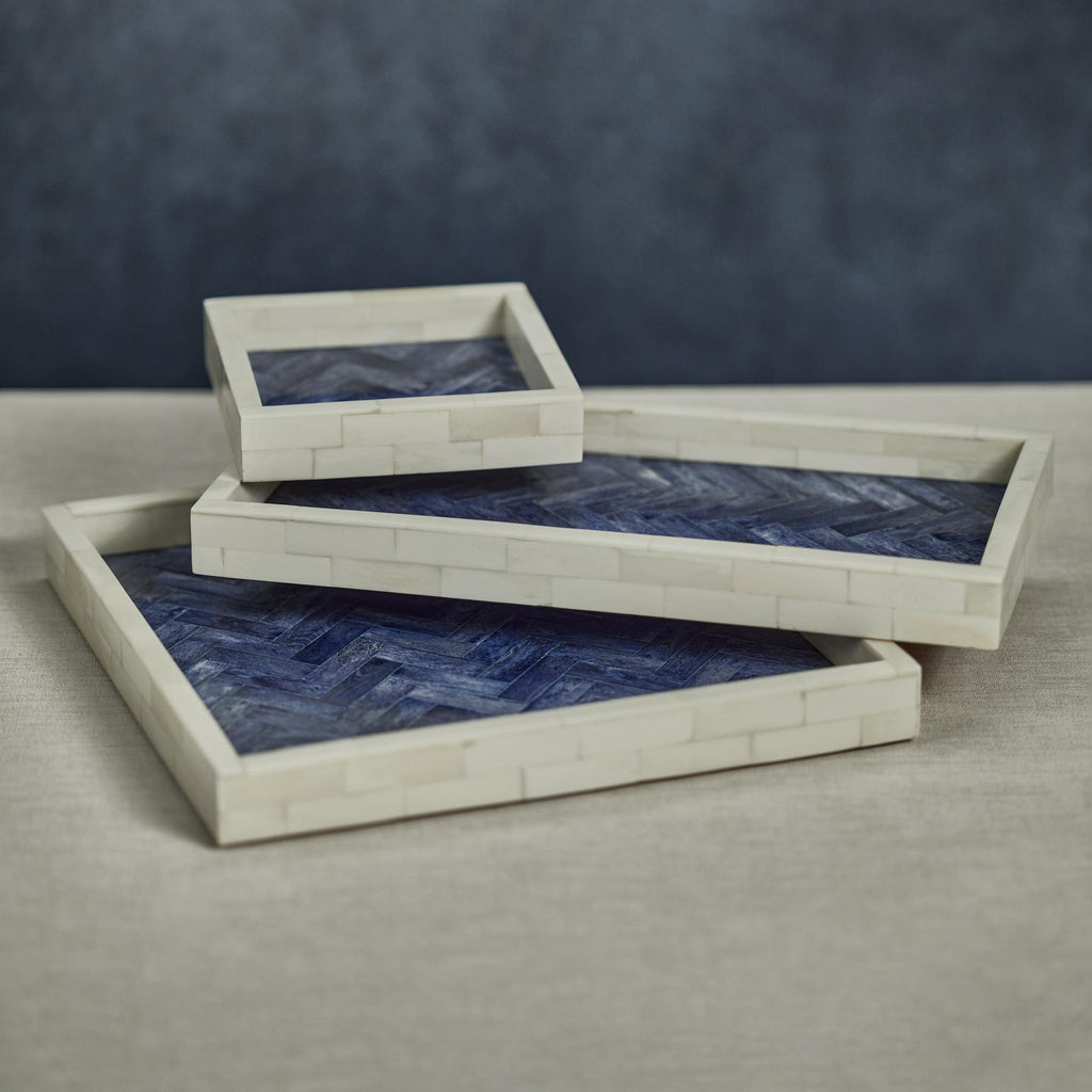 Zodax 6" x 6" Mahar Square Bone w/ Blue Inlay Tray