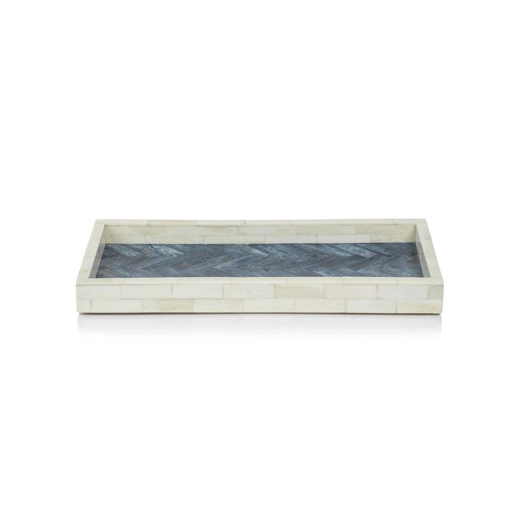 Zodax 14" x 7" Mahar Rectangular Bone w/ Blue Inlay Tray