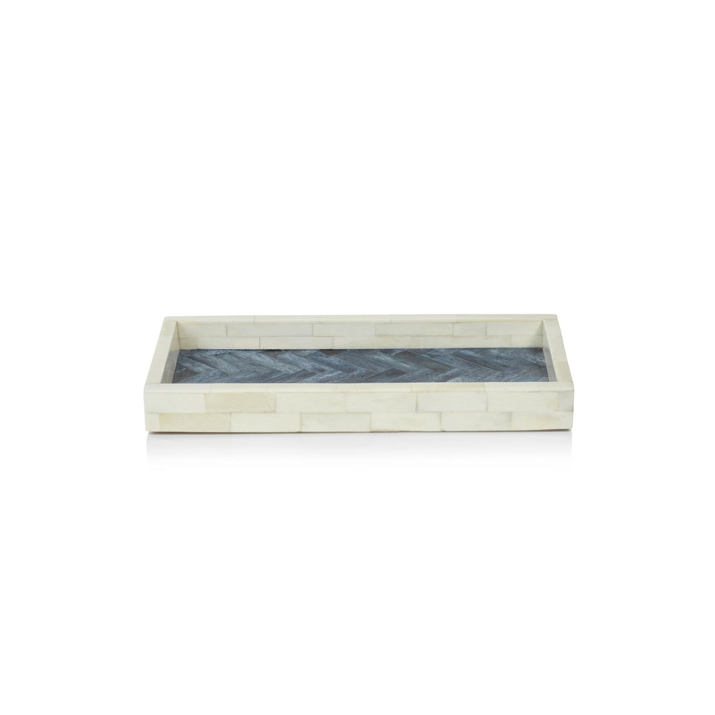 Zodax 12" x 6" Mahar Rectangular Bone w/ Blue Inlay Tray