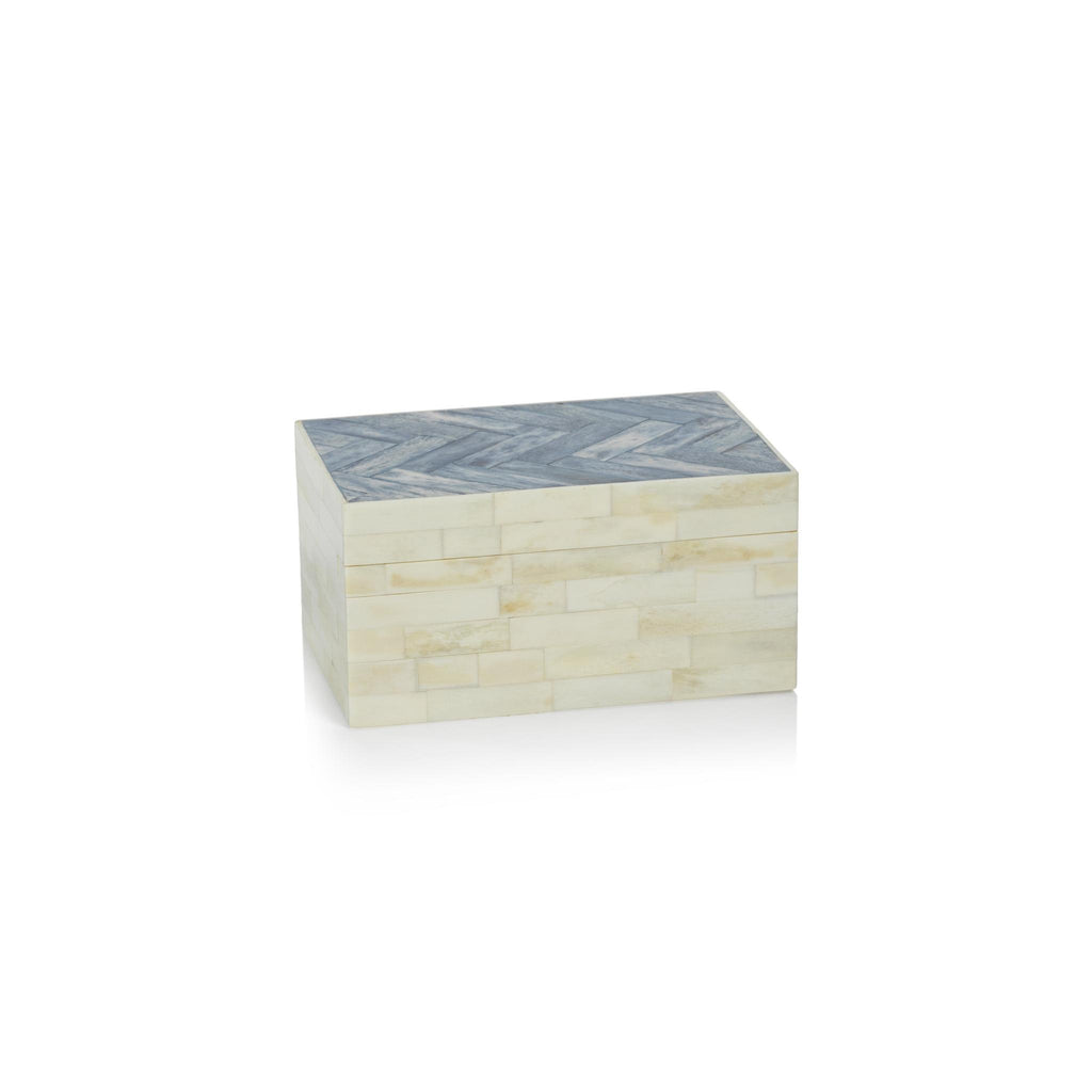 Zodax Small Mahar Bone Box w/ Blue Herringbone Pattern Lid