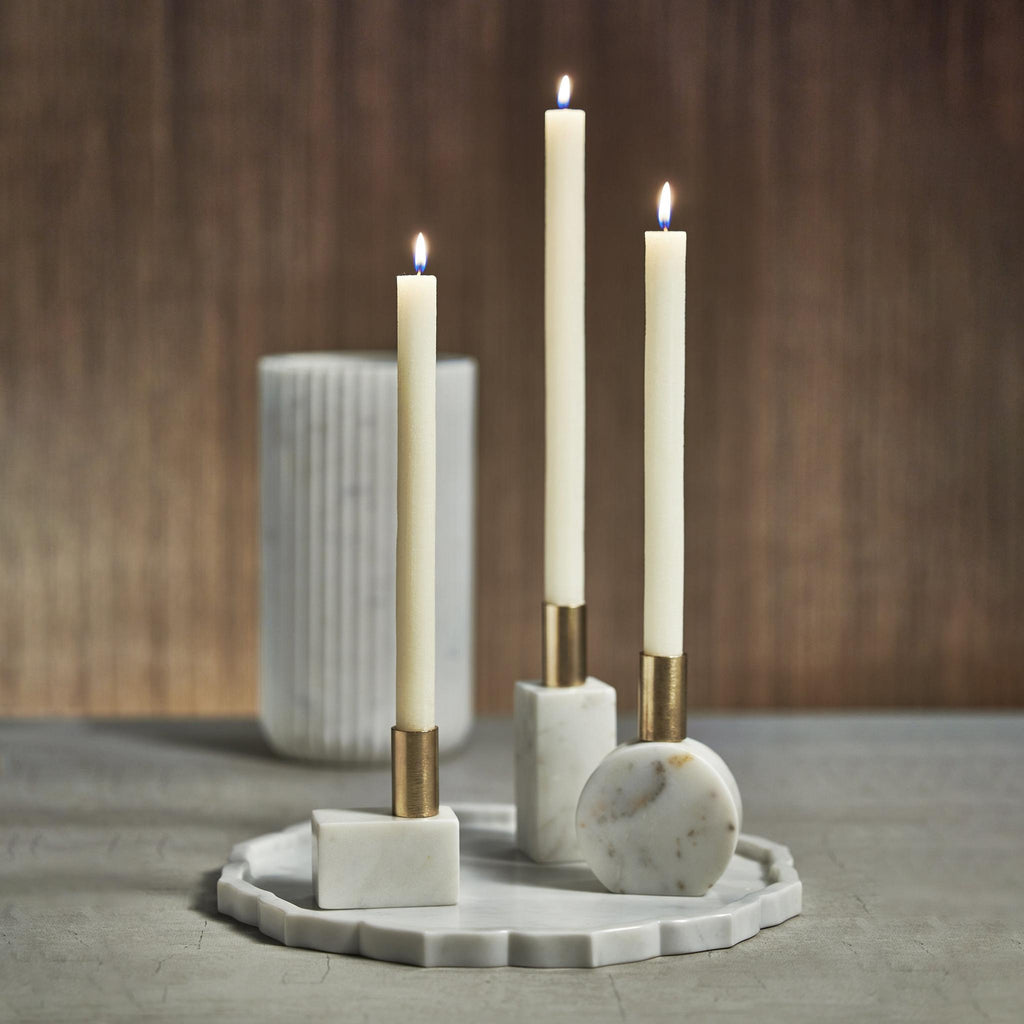 Zodax White Malakai Horizontal Marble Candle Holders, Set of 2