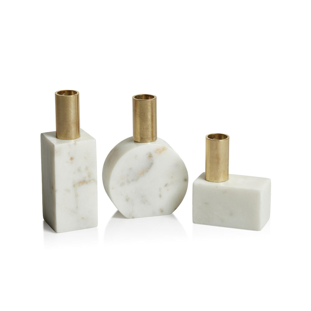 Zodax White Malakai Rectangular Marble Candle Holders, Set of 2