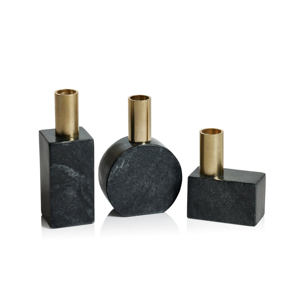 Zodax Black Malakai Rectangular Marble Candle Holders, Set of 2