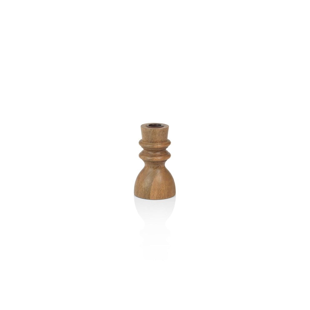 Zodax 5" Nettal 2-Piece Mango Wood Taper Candle Holder Set