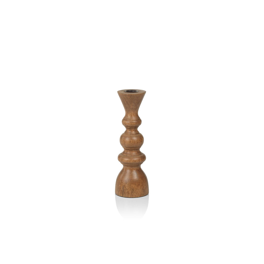 Zodax 9" Nettal 2-Piece Mango Wood Taper Candle Holder Set