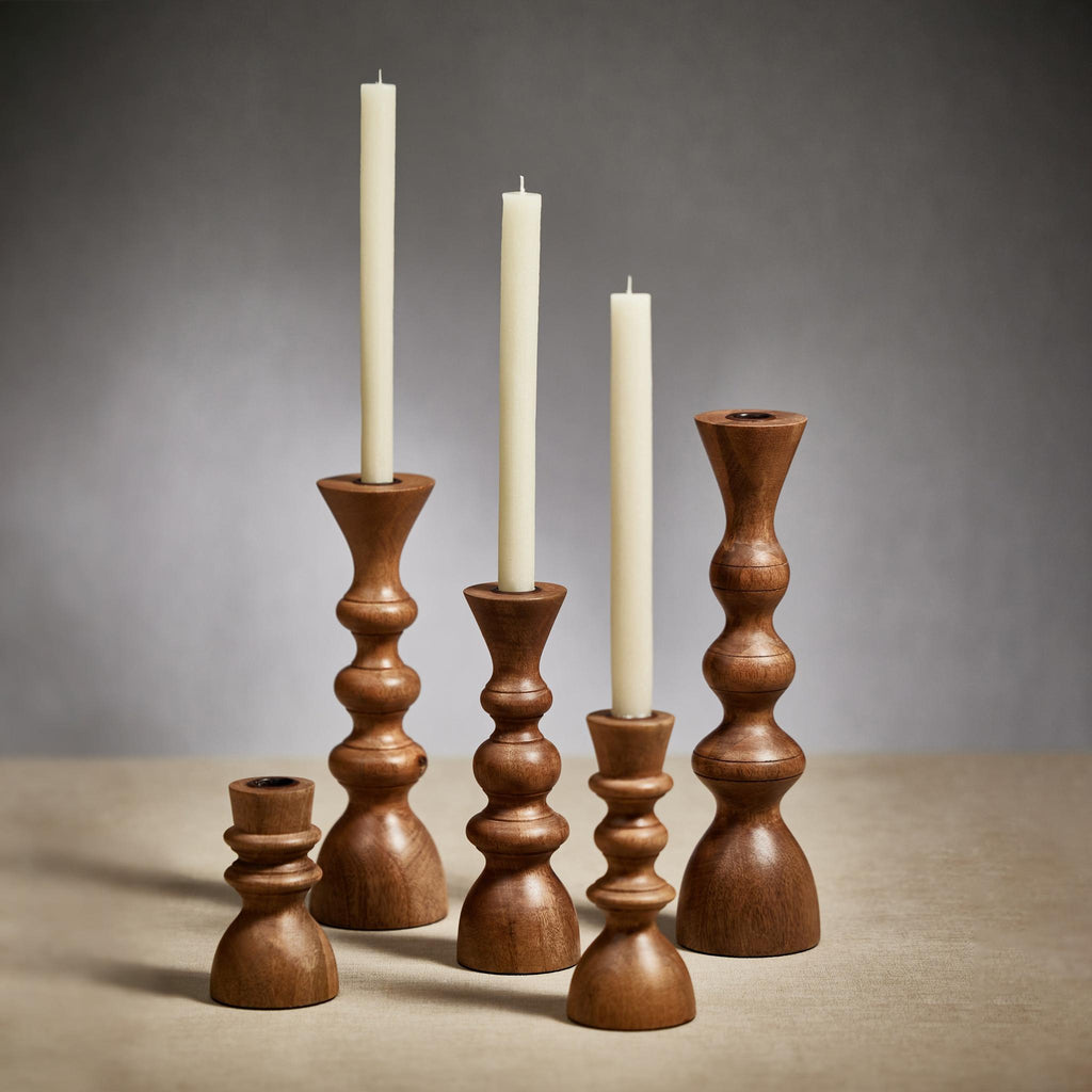 Zodax 7" Nettal 2-Piece Mango Wood Taper Candle Holder Set