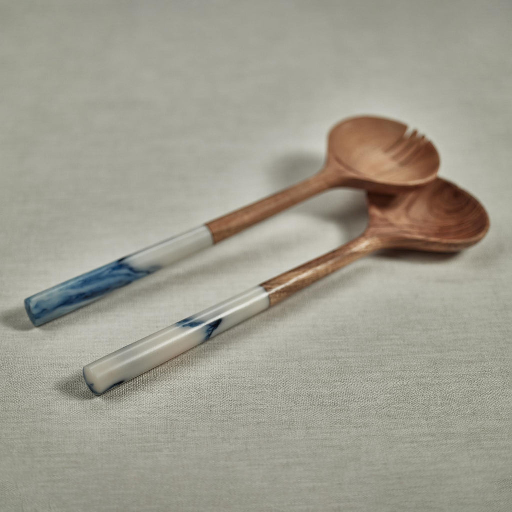 Zodax Maya Mango Wood Server Set w/ Blue Resin Handle