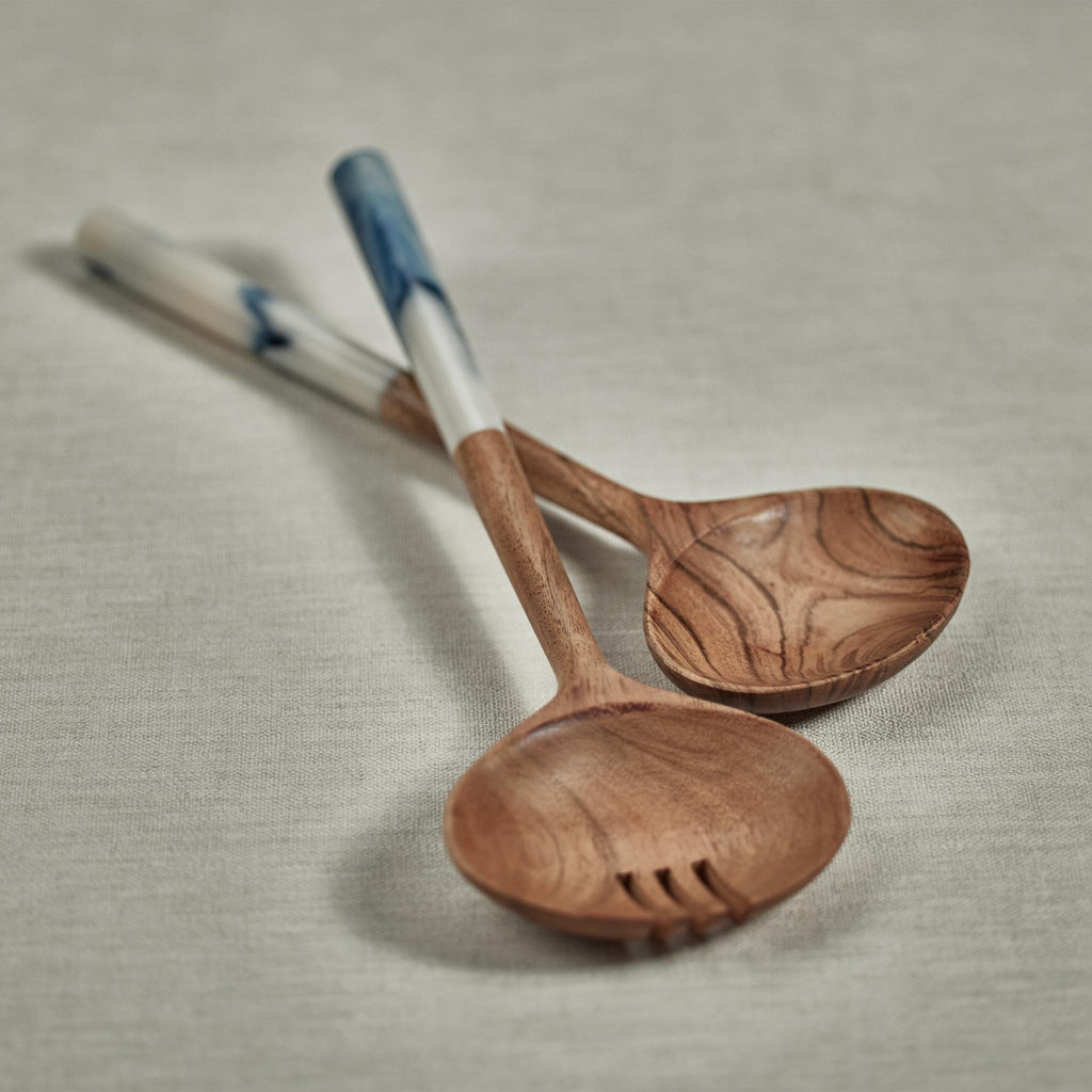 Zodax Maya Mango Wood Server Set w/ Blue Resin Handle